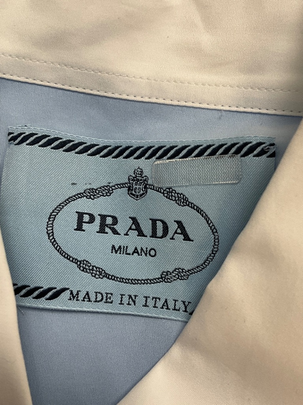 PRADA LIGHT BLUE / WHITE / BLACK LACE DETAIL SLEEVELESS BUTTON FRONT MIDI SHIRTD - Picture 4 of 5